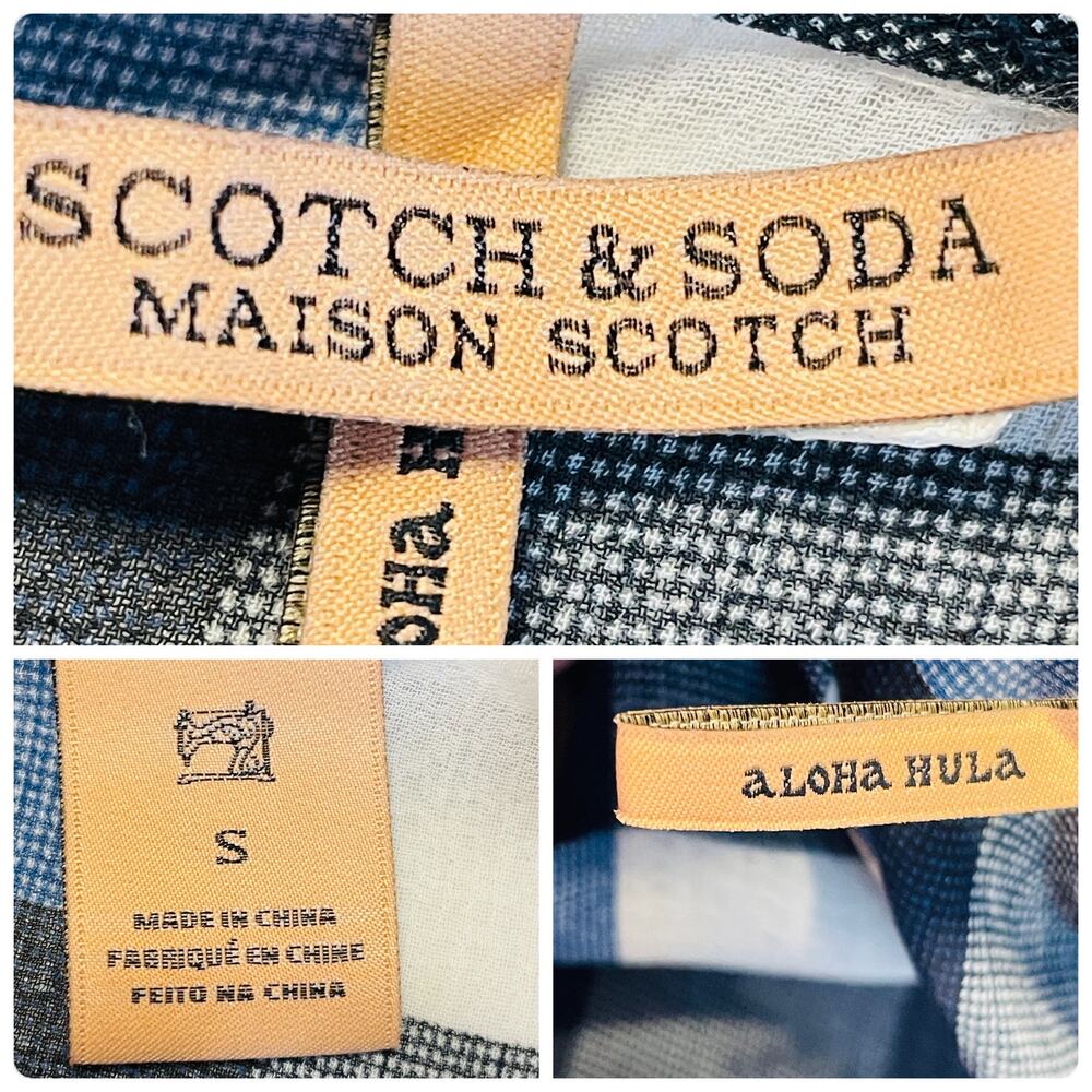 Scotch & Soda Aloha Hula Navy Blue White Sheer Checked Long Blouson Sleeve Top S - Picture 10 of 12